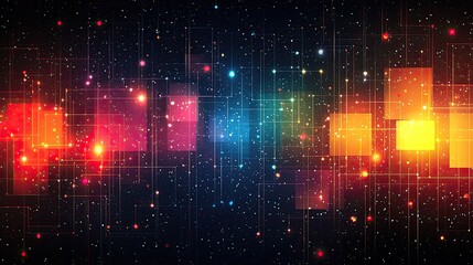 Fototapeta premium Vibrant cosmic digital abstract art featuring colorful light patterns against a starry background