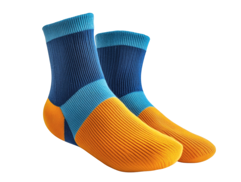 Blue and orange socks isolated on transparent background