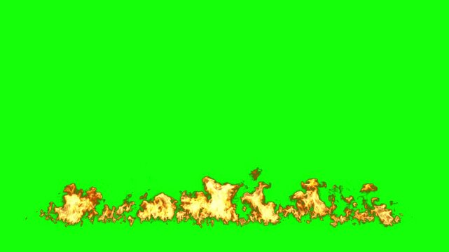 Flames fiery row burnt ground on green screen backgrounds motion element 3d rendering