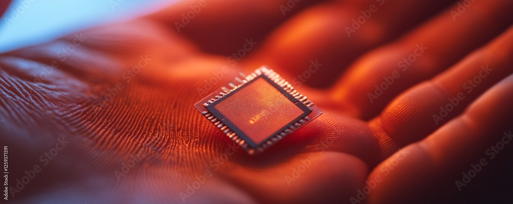 Aufkleber engineer holding modern microchip in open hand