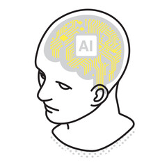 AI脳とチップのアイソメトリック人物イラスト