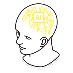 AI脳とチップのアイソメトリック人物イラスト