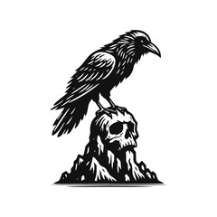 Obraz premium Raven skull silhouette black icon on white background