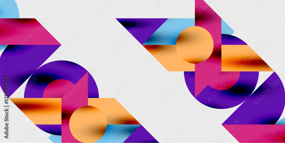 Poster modern abstract background featuring circles, lines, and triangles in a dynamic geometric compositio