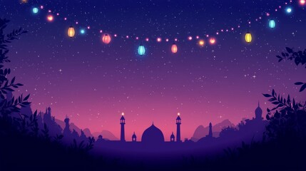 simple graphic of mosque silhouette and lantern of Ramadhan