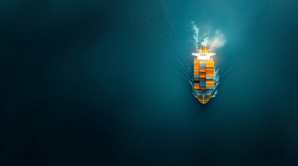 Container ship transporting goods across ocean waters aerial view over deep blue sea maritime industry global trade environmental impact