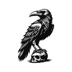 Obraz premium Raven skull silhouette black icon on white background