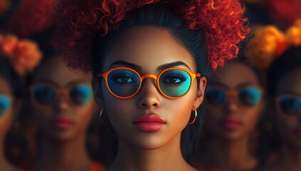 Three People with Colorful Hairstyles and Floral Accessories