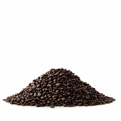Roasted coffee beans pile, studio shot, white background, food industry use