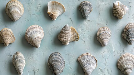 Colorful Shells Patterned on Light Teal Background