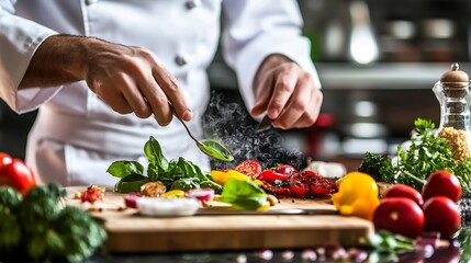 Culinary Artistry: A Chef's Precision in Seasoning a Vibrant Vegetable Dish
