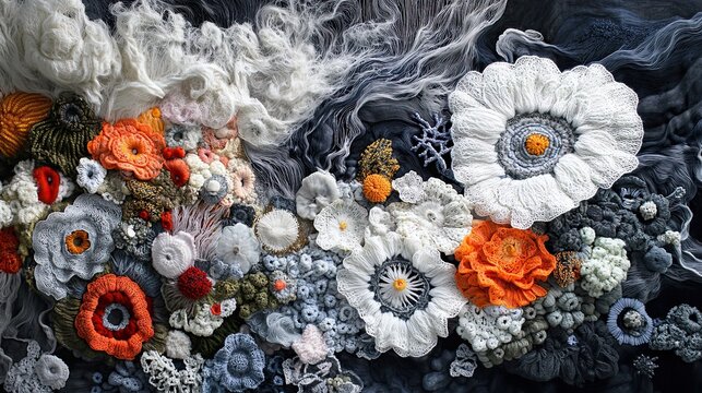 Detailed Embroidery Piece CGI Coral Floral Arrangement