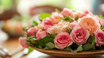 A beautiful pink rose frame with delicate flowers on a white background