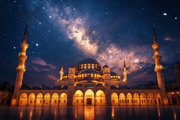 Ramadan or islam concept. Suleymaniye Mosque and the Milky Way. Laylat al-qadr or kadir gecesi with generative ai