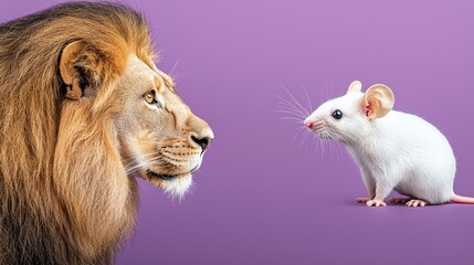 Lion and Mouse Pixelated Portrait on Purple Background