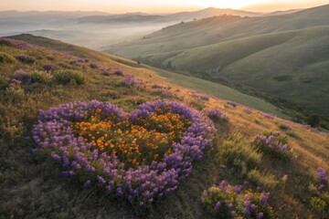 Obraz premium Aerial View: Vibrant Lavaliere Meadow, Sunset Hues, Textured Landscape