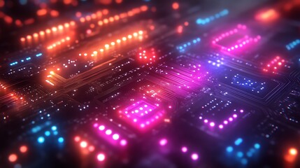 Obraz premium Illuminated Circuit Board Glowing With Neon Lights