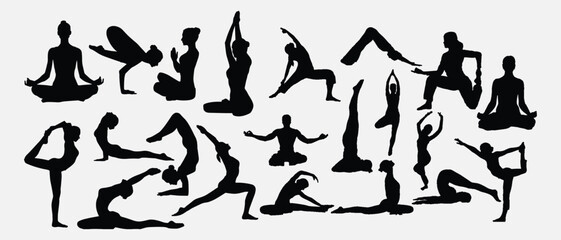 Set of Yoga silhouette, isolated on white background	