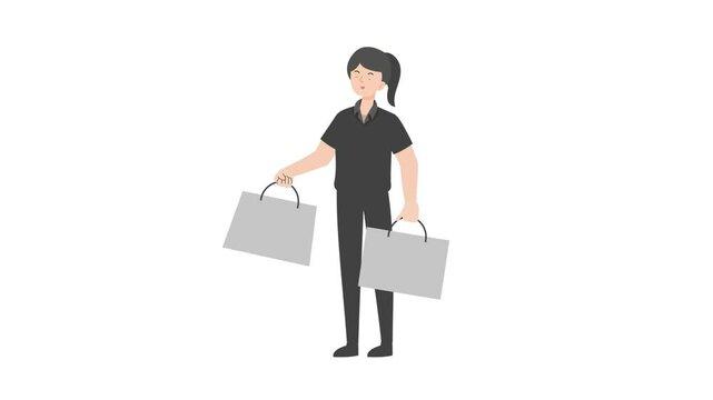 video woman standing holding shopping bag sign cartoon animation
