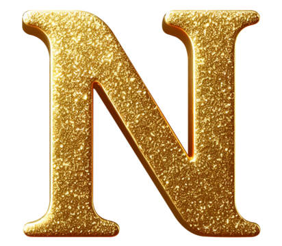 N 3d letter gold glitter n alphabet png clipart cutout transparent isolated - Powered by Adobe