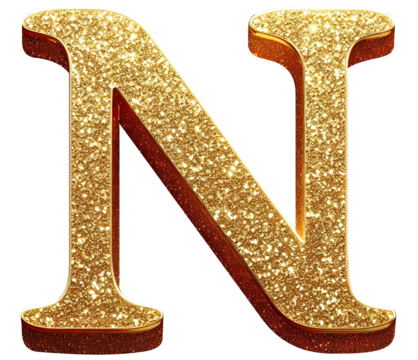 N 3d letter gold glitter n alphabet png clipart cutout transparent isolated