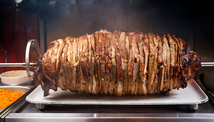 Meat is fried for shawarma 
