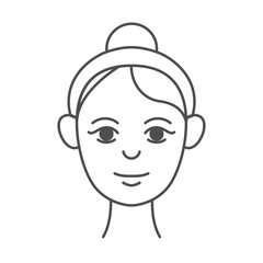 A simple line-art illustration of a woman's face with a skincare headband. This icon represents beauty routines, self-care, facial treatments, and skincare essentials.