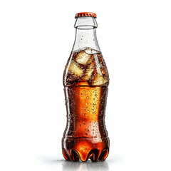 Cold soda bottle with ice, studio shot, white background, refreshing drink