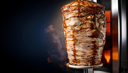Meat is fried for shawarma, empty space for text