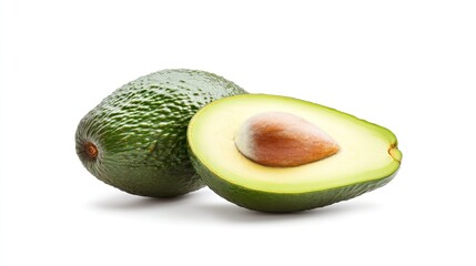 Fresh avocados displayed on a white background showcasing their vibrant color and texture