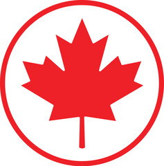 Canada Flag Red Maple Leaf Round Icon Vector Illustration
