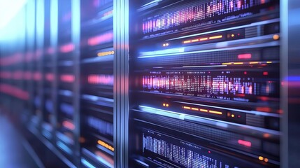 Naklejka premium Identity Management Securing Organizing Digital Safety Futuristic data center with glowing servers