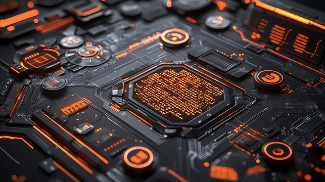 Identity Management Securing Organizing Digital Safety Futuristic circuit board with glowing elements.