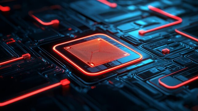 Identity Management Securing Organizing Digital Safety Futuristic circuit board with glowing elements.
