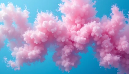 Fototapeta premium Pink Cotton Candy Clouds in a Bright Blue Sky: Dreamy, Fluffy, Sweet Abstract Background