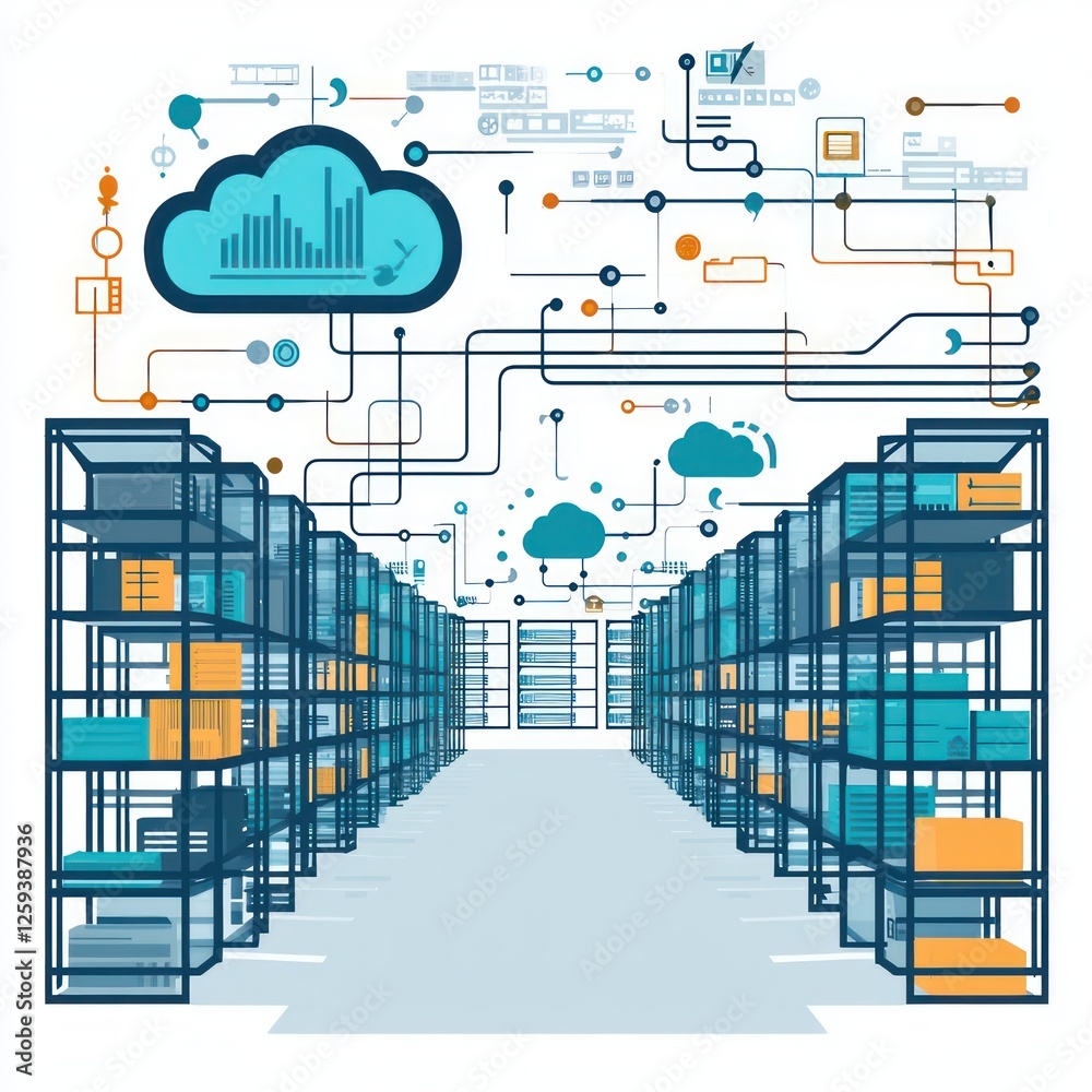 Poster cto in a high-tech data center with cloud computing visuals.