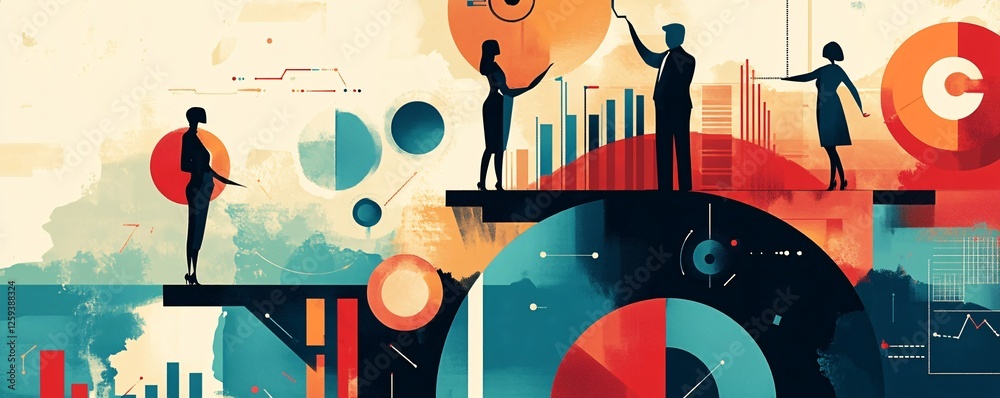 Aufkleber Business people analyzing charts and graphs on abstract background