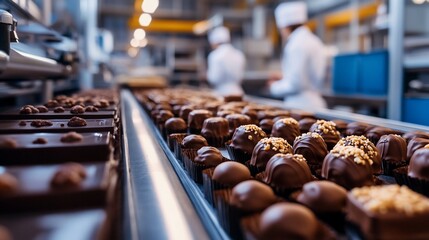 Chocolate confectionery factory conveyor belt