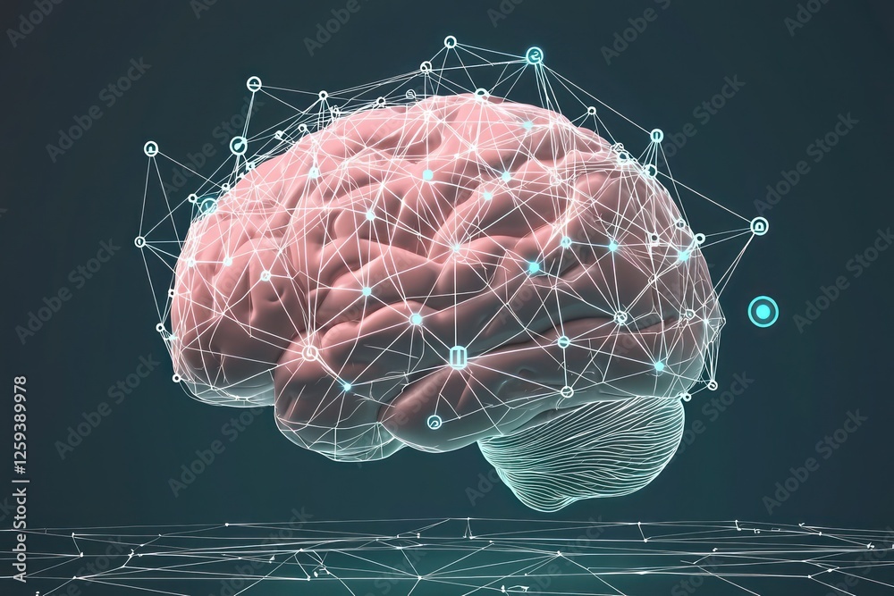 Poster brain visual displaying intelligent neural pathways, symbolizing deep learning advancements.