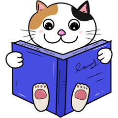 Cat reading a book to increase knowledge