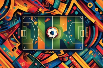 Obraz premium Colorful abstract soccer field and ball artwork illustration