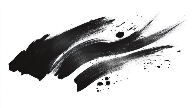 Black ink brush stroke splash design element on white