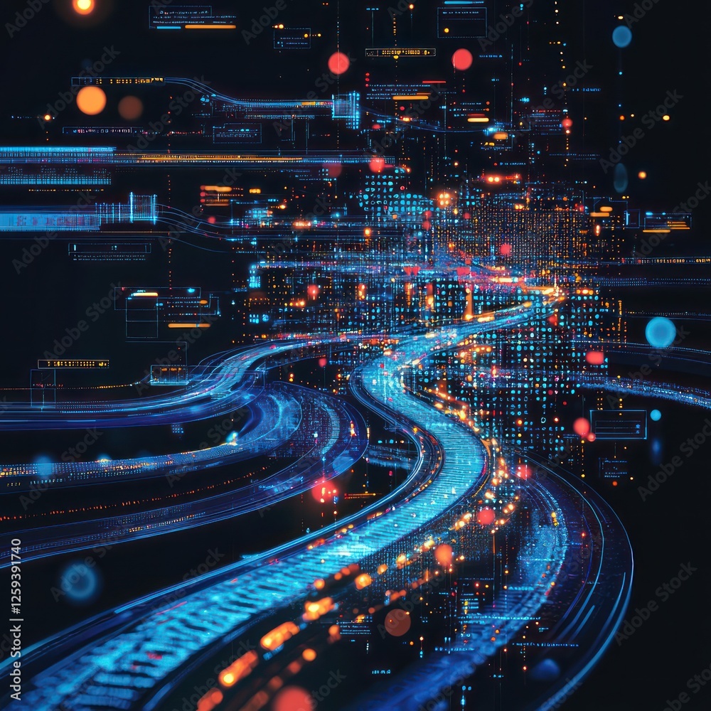 Poster research and analytics visualized through flowing big data streams.