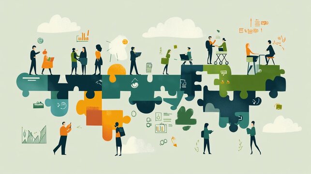 Business people connecting puzzle pieces working together as a team