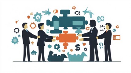 Business people connecting puzzle pieces teamwork concept