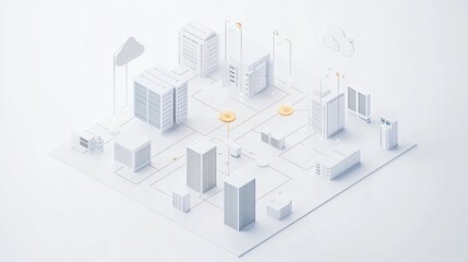 Smart city network, isometric, cloud computing, data center, connection, background, white, technology, illustration, website