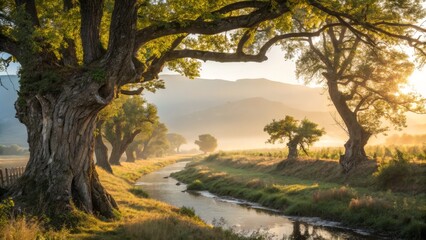 Explore the Serene Majesty of Sunlit Grove: A Panoramic Vista of Nature's Tranquility