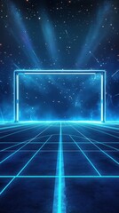 Illuminated blue frame on grid with a cosmic backdrop