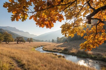 Fototapeta premium Golden Autumn: Xanthophyll-Infused Landscape Photography - Vibrant Fall Colors
