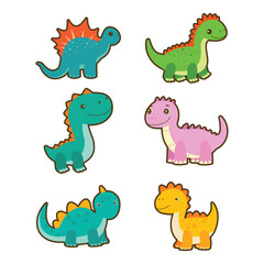 Set of Happy Funny Baby Dino Dinosaur Animal Cartoon Character Sticker